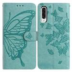 For Samsung Galaxy A50 Butterfly Flutter Pattern Embossed Leather Phone Case(Green)
