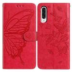 For Samsung Galaxy A50 Butterfly Flutter Pattern Embossed Leather Phone Case(Red)