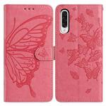 For Samsung Galaxy A50 Butterfly Flutter Pattern Embossed Leather Phone Case(Rose Red)