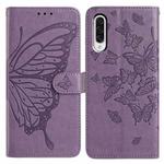 For Samsung Galaxy A50 Butterfly Flutter Pattern Embossed Leather Phone Case(Purple)