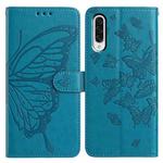 For Samsung Galaxy A50 Butterfly Flutter Pattern Embossed Leather Phone Case(Blue)