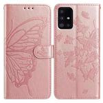 For Samsung Galaxy A51 Butterfly Flutter Pattern Embossed Leather Phone Case(Rose Gold)