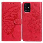 For Samsung Galaxy A51 Butterfly Flutter Pattern Embossed Leather Phone Case(Red)