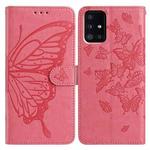 For Samsung Galaxy A51 Butterfly Flutter Pattern Embossed Leather Phone Case(Rose Red)