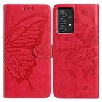 For Samsung Galaxy A52 Butterfly Flutter Pattern Embossed Leather Phone Case(Red)