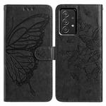 For Samsung Galaxy A52 Butterfly Flutter Pattern Embossed Leather Phone Case(Black)