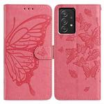 For Samsung Galaxy A52 Butterfly Flutter Pattern Embossed Leather Phone Case(Rose Red)