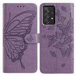 For Samsung Galaxy A52 Butterfly Flutter Pattern Embossed Leather Phone Case(Purple)