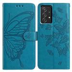 For Samsung Galaxy A52 Butterfly Flutter Pattern Embossed Leather Phone Case(Blue)