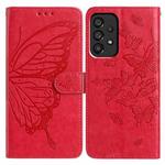 For Samsung Galaxy A53 Butterfly Flutter Pattern Embossed Leather Phone Case(Red)