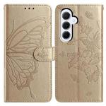 For Samsung Galaxy A55 Butterfly Flutter Pattern Embossed Leather Phone Case(Gold)
