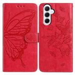 For Samsung Galaxy A55 Butterfly Flutter Pattern Embossed Leather Phone Case(Red)
