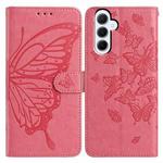 For Samsung Galaxy A55 Butterfly Flutter Pattern Embossed Leather Phone Case(Rose Red)