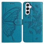 For Samsung Galaxy A55 Butterfly Flutter Pattern Embossed Leather Phone Case(Blue)