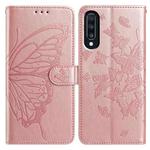 For Samsung Galaxy A70 Butterfly Flutter Pattern Embossed Leather Phone Case(Rose Gold)