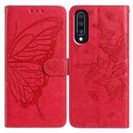 For Samsung Galaxy A70 Butterfly Flutter Pattern Embossed Leather Phone Case(Red)