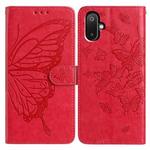 For Samsung Galaxy M05 Butterfly Flutter Pattern Embossed Leather Phone Case(Red)