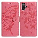 For Samsung Galaxy M05 Butterfly Flutter Pattern Embossed Leather Phone Case(Rose Red)