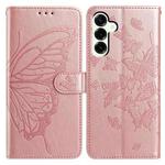 For Samsung Galaxy M16 Butterfly Flutter Pattern Embossed Leather Phone Case(Rose Gold)
