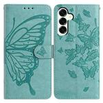 For Samsung Galaxy M16 Butterfly Flutter Pattern Embossed Leather Phone Case(Green)