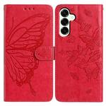 For Samsung Galaxy M16 Butterfly Flutter Pattern Embossed Leather Phone Case(Red)