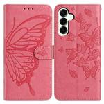 For Samsung Galaxy M16 Butterfly Flutter Pattern Embossed Leather Phone Case(Rose Red)