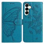 For Samsung Galaxy M16 Butterfly Flutter Pattern Embossed Leather Phone Case(Blue)