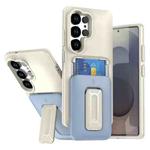 For Samsung Galaxy S24 Ultra 5G Sliding Card Holder Integrated Phone Case with Kickstand(Beige Blue)