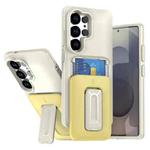 For Samsung Galaxy S24 Ultra 5G Sliding Card Holder Integrated Phone Case with Kickstand(Beige Yellow)