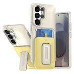 For Samsung Galaxy S25 Ultra 5G Sliding Card Holder Integrated Phone Case with Kickstand(Beige Yellow)