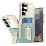 For Samsung Galaxy S25 Ultra 5G Sliding Card Holder Integrated Phone Case with Kickstand(Beige Green)