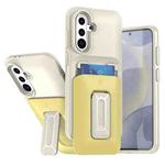 For Samsung Galaxy S24 FE 5G Sliding Card Holder Integrated Phone Case with Kickstand(Beige Yellow)