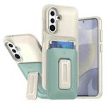 For Samsung Galaxy S24 FE 5G Sliding Card Holder Integrated Phone Case with Kickstand(Beige Green)