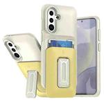 For Samsung Galaxy S25 / S24 5G Sliding Card Holder Integrated Phone Case with Kickstand(Beige Yellow)
