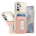 For Samsung Galaxy S25 / S24 5G Sliding Card Holder Integrated Phone Case with Kickstand(Beige Pink)