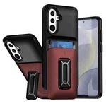 For Samsung Galaxy S25 / S24 5G Sliding Card Holder Integrated Phone Case with Kickstand(Black Red)
