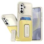 For Samsung Galaxy A36 / A56 5G Sliding Card Holder Integrated Phone Case with Kickstand(Beige Yellow)