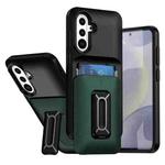 For Samsung Galaxy A36 / A56 5G Sliding Card Holder Integrated Phone Case with Kickstand(Black Green)