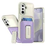 For Samsung Galaxy A55 5G Sliding Card Holder Integrated Phone Case with Kickstand(Beige Purple)