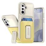 For Samsung Galaxy A55 5G Sliding Card Holder Integrated Phone Case with Kickstand(Beige Yellow)