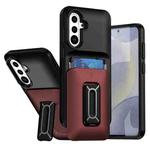 For Samsung Galaxy A55 5G Sliding Card Holder Integrated Phone Case with Kickstand(Black Red)