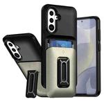 For Samsung Galaxy A55 5G Sliding Card Holder Integrated Phone Case with Kickstand(Black Gold)