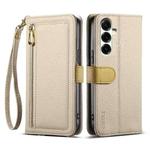 For Samsung Galaxy S23 FE 5G ESEBLE E11 Colorful Litchi Pattern Zipper Wallet Leather Phone Case(Khaki)