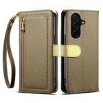 For Samsung Galaxy S25 FE 5G ESEBLE E11 Colorful Litchi Pattern Zipper Wallet Leather Phone Case(Amber Brown)