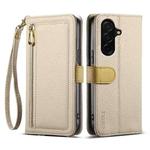 For Samsung Galaxy S25 FE 5G ESEBLE E11 Colorful Litchi Pattern Zipper Wallet Leather Phone Case(Khaki)
