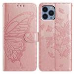 For iPhone 12 Pro Max Butterfly Flutter Pattern Embossed Leather Phone Case(Rose Gold)