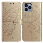 For iPhone 12 Pro Max Butterfly Flutter Pattern Embossed Leather Phone Case(Gold)