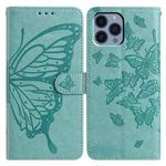 For iPhone 12 Pro Max Butterfly Flutter Pattern Embossed Leather Phone Case(Green)