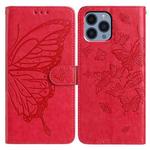 For iPhone 12 Pro Max Butterfly Flutter Pattern Embossed Leather Phone Case(Red)