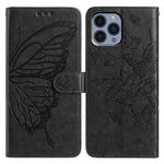For iPhone 12 Pro Max Butterfly Flutter Pattern Embossed Leather Phone Case(Black)